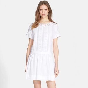 kate spade White Pleated Drop Waist Pleated Shift Dress